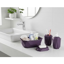 Padilon Geometrik Tasarımlı 4’lü Banyo Seti Sabunluk Diş Fırçalık, Sıvı Sabunluk Sepetlik