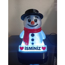 3D Dönüşüm Atölyesi Kişiye Özel Hediyelik Isimli Kardan Adam Dekoratif LED Lamba - Adaptörlü - Mavi Işıklı