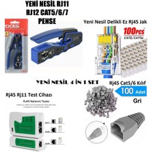 Derwell Yeni Nesil Mavi7 Cat5/6/7/8 Pense + RJ45 RJ11 8P8C Test Cihazı + 100 Adet Cover Kılıf + 100 Adet Yeni Nesil Utp Konnektör Network Aksesuarları