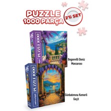 Allians 1000 Parça Puzzle 2'li Set, Begonvilli Deniz Manzarası ve Günbatımı