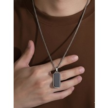 Punky Store Paslanmaz Çelik Erkek Kolye – Minimal Dikdörtgen Plaka Tasarım, Gümüş Renk Zincir