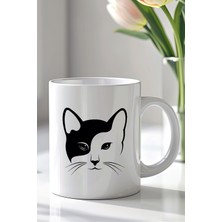 YasBey Design Sevimli Kedi Tasarımlı 330ML Baskılı Beyaz Seramik Kupa Bardak