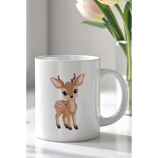 YasBey Design Sevimli Geyik Desenli 330ML Baskılı Beyaz Seramik Kupa Bardak