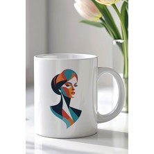 YasBey Design Soyut Kadın Figürlü Sanatsal Tasarımlı 330ML Baskılı Beyaz Seramik Kupa Bardak