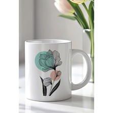 YasBey Design Minimal Çiçek Desenli 330ML Baskılı Beyaz Seramik Kupa Bardak