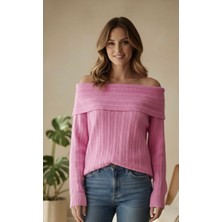 Abba1 Yumuşak Dokulu Degaje Madonna Yaka Fitilli Triko Kazak