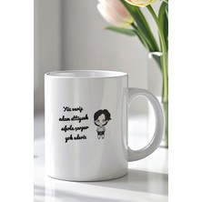 YasBey Design Esprili Yazılı 330ML Baskılı Beyaz Seramik Kupa Bardak