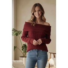 Abba1 Yumuşak Dokulu Degaje Madonna Yaka Fitilli Triko Kazak