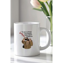 YasBey Design Mizahi Yazılı 330ML Baskılı Beyaz Seramik Kupa Bardak