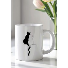 YasBey Design Aşk Temalı Kedi Figürlü 330ML Baskılı Beyaz Seramik Kupa Bardak