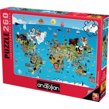 Allians 260 Parça Karikatür Dünya Haritası Puzzle, Eğlenceli ve Eğitici Set