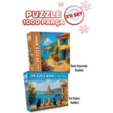 Allians 2 Adet 1000 Parça Puzzle, Kız Kulesi ve Deniz Kıyısında Bisiklet Temalı