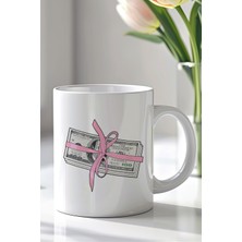 YasBey Design Dolar Tasarımlı 330ML Baskılı Beyaz Seramik Kupa Bardak