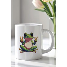 YasBey Design Sevimli Kurbağa Tasarımlı 330ML Baskılı Beyaz Seramik Kupa Bardak