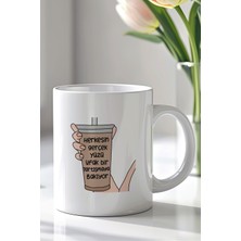 YasBey Design Mizahi Yazılı 330ML Baskılı Beyaz Seramik Kupa Bardak