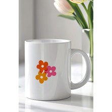 YasBey Design Minimal Renkli Çiçek Desenli 330ML Baskılı Beyaz Seramik Kupa Bardak