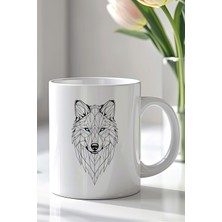 YasBey Design Kurt Figürlü 330ML Baskılı Beyaz Seramik Kupa Bardak