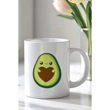 YasBey Design Sevimli Avokado Figürlü 330ML Baskılı Beyaz Seramik Kupa Bardak