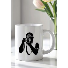 YasBey Design Fotoğrafçı Silüet Tasarımlı 330ML Baskılı Beyaz Seramik Kupa Bardak
