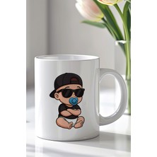 YasBey Design Sevimli Gözlüklü Bebek Figürlü 330ML Baskılı Beyaz Seramik Kupa Bardak