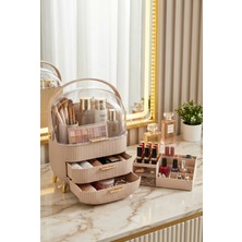 Feyza Design Şeffaf Çok Bölmeli Kapaklı Makyaj ve Kozmetik Organizer, Bej Ikili Çekmeceli