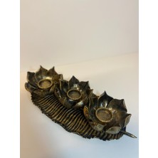 PremiumPort Şık Polyester Lotus Üçlü Mumluk Takımı, Gold ve Siyah Eskitme