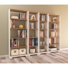 Nur Mobilya 4'lü Kitaplık Seti Beyaz-Atlantikçam (Bazalı Model)