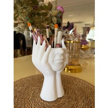 Feyza Design Yüz Formlu 3D Dekoratif Makyaj Fırçalık, Masa Organizer, Şık Tasarım