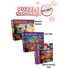 Allians 3 Adet 1000 Parça Puzzle, Günbatımı, Yağmur, Şemsiye ve Yaşam Ağacı Temalı