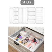 Feyza Design 12 Parça Şeffaf Modüler Saklama Seti, Çekmece ve Banyo Organizeri