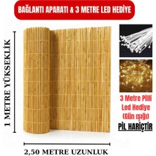 AYGHOME 1x2.5 mt Misina Dokuma Hasır Çit - 3 Metre LED Işık ve Bağlantı Seti Hediyeli - Doğal Bahçe Balkon Gölgeliği