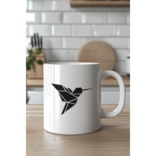 YasBey Design Minimal Origami Kuş Tasarımlı 330ML Baskılı Beyaz Seramik Kupa Bardak