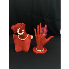 Feyza Design Kırmızı Renkli Dekoratif Takı Organizeri Seti, 20 Cm, Şık ve Kullanışlı