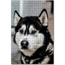 Allians Siyah Beyaz Husky Köpeği 1000 Parça Ahşap Puzzle Keyifli Eğlence