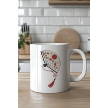 YasBey Design Minimal Yelpaze Desenli 330ML Baskılı Beyaz Seramik Kupa Bardak