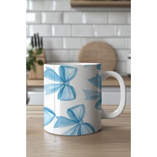 YasBey Design Mavi Kurdele Desenli 330ML Baskılı Beyaz Seramik Kupa Bardak