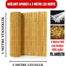 AYGHOME 1x3 mt Misina Dokuma Hasır Çit - 3 Metre LED ve Bağlantı Seti Hediyeli - Balkon Bahçe Gölgelik