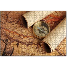 Allians 120 Parça Ahşap Harita ve Pusula Puzzle Seti, Eğlenceli ve Öğretici Oyun