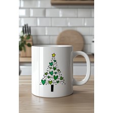 YasBey Design Çam Ağacı Figürlü Kalp Desenli 330ML Baskılı Beyaz Seramik Kupa Bardak