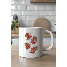 YasBey Design Sevimli Ayıcık Figürlü Aşk Temalı 330ML Baskılı Beyaz Seramik Kupa Bardak