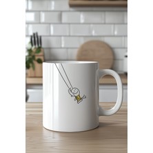 YasBey Design Minimal Mutlu Çocuk Salıncak Desenli 330ML Baskılı Beyaz Seramik Kupa Bardak