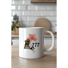 YasBey Design Lucky 777 Kaplan Desenli Şans Temalı 330ML Baskılı Beyaz Seramik Kupa Bardak