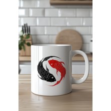 YasBey Design Yin Yang Balık Desenli 330ML Baskılı Beyaz Seramik Kupa Bardak