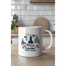 YasBey Design Prague Temalı 330ML Baskılı Beyaz Seramik  Kupa Bardak