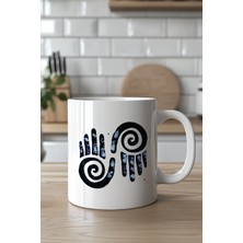 YasBey Design Anlamlı Sonsuzluk Spiral El Figürlü 330ML Baskılı Beyaz Seramik Kupa Bardak