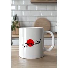 YasBey Design Doğa ve Zen Temalı Turna Figürlü 330ML Baskılı Beyaz Seramik Kupa Bardak