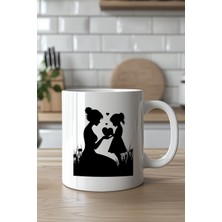 YasBey Design Anne ve Kız Silüeti Desenli 330ML Baskılı Beyaz Seramik Kupa Bardak
