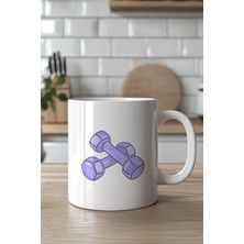 YasBey Design Dambıl Desenli Spor Temalı 330ML Baskılı Beyaz Seramik Kupa Bardak