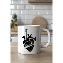 YasBey Design Müzik Temalı Kalp Desenli 330ML Baskılı Beyaz Seramik Kupa Bardak