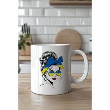 YasBey Design Zarif Kadın Çizimli Moda Temalı 330ML Baskılı Beyaz Seramik Kupa Bardak